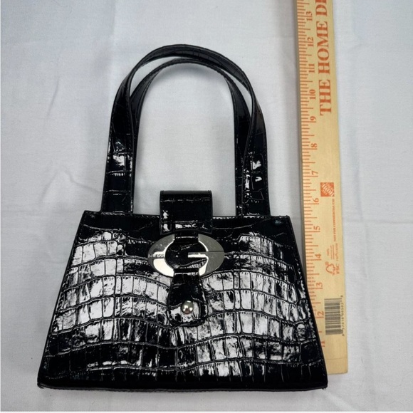Guess Shiny Black Croc-Embossed Mini Bag - Picture 6 of 6